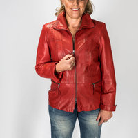 rote Lederjacke mit Stehkragen